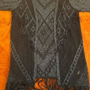 Fringed Black and Gray Sweater